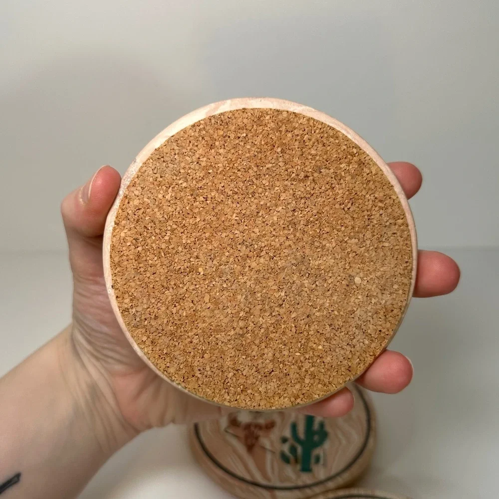 Vintage Arizona Souvenir Stone Coasters Set of‎ 3 Cactus Steer Skull Cork Back
